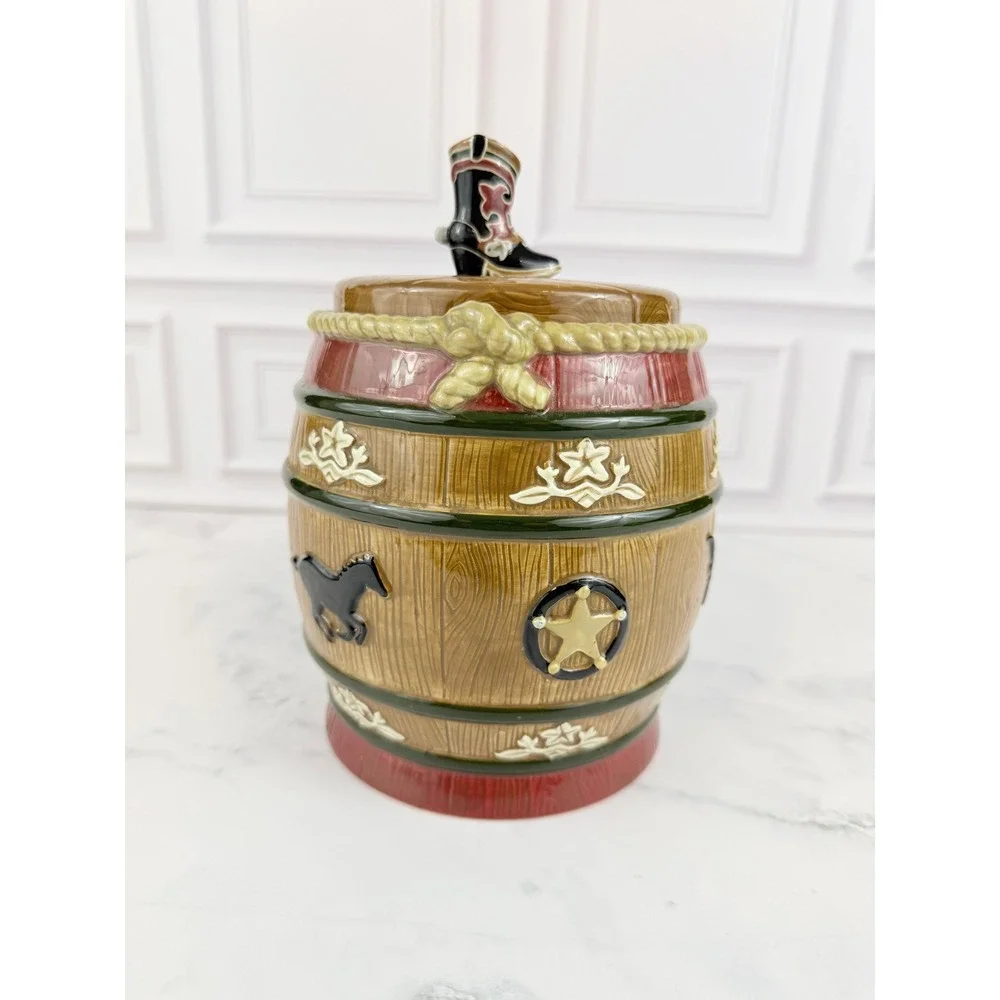 VTG Sonoma Happy Trails Cookie Jar Western Cowboy Horse Equestrian 8'